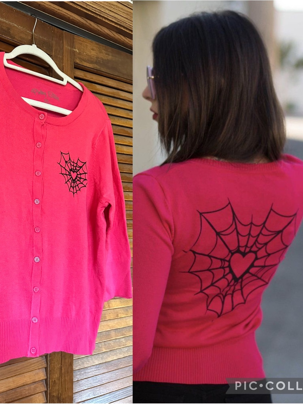 Pinky Star Pink and Black Heart Web Cardigan Sweater size 3XL